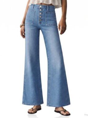 Womens High Waisted Wide Leg Flare Jeans Stretch Denim Cropped Pants